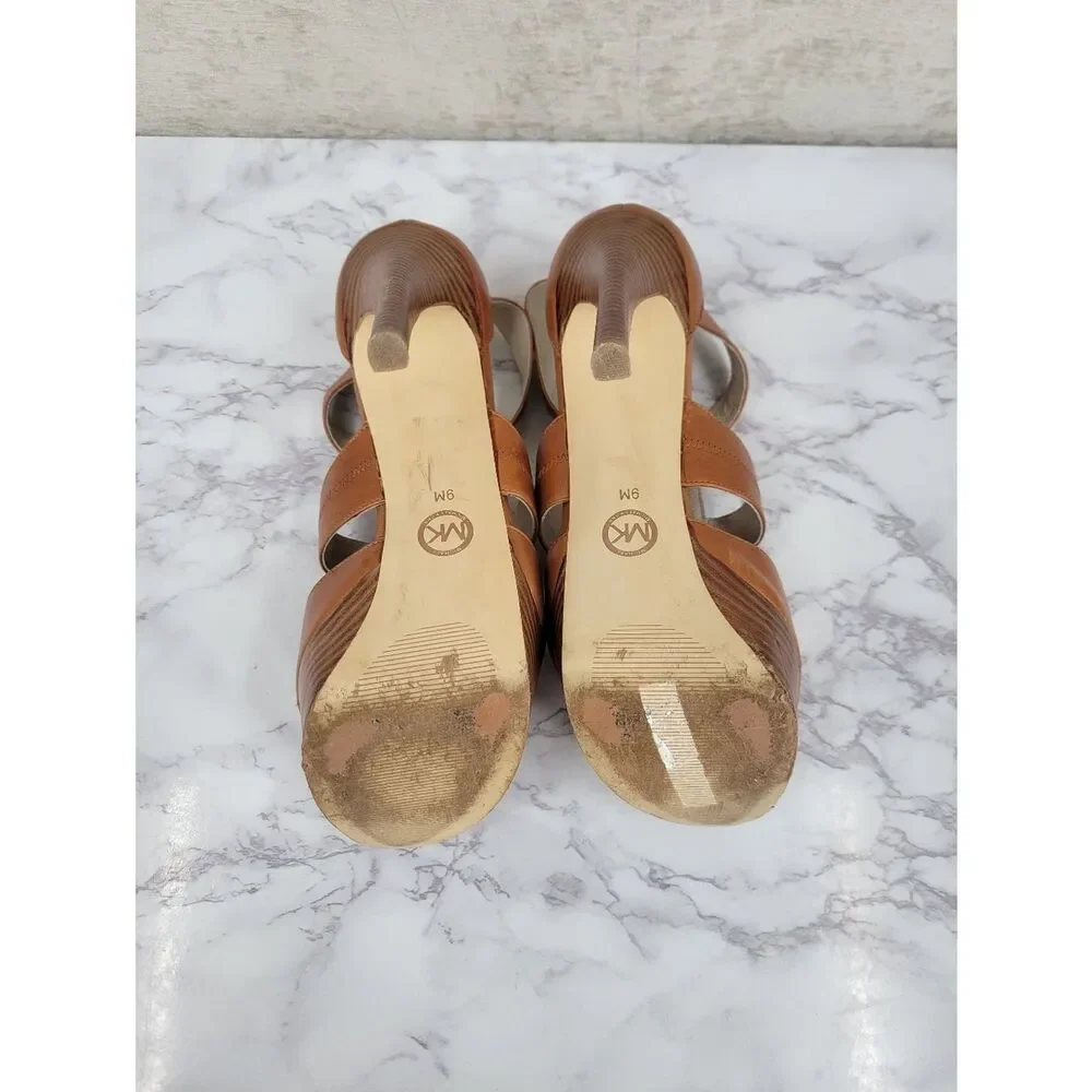 Michael Kors Berkley Tan Leather Platform Heels with Front Zip